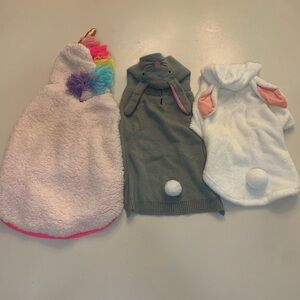Cute Dog Costumes Set - Unicorn, White Bunny, and Grey Bunny